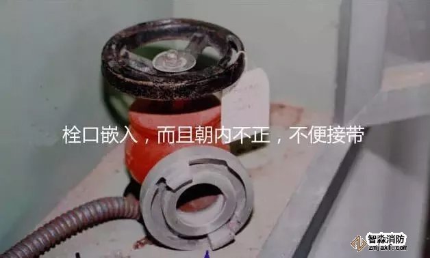 消火栓栓口嵌入，而且朝內(nèi)不正，